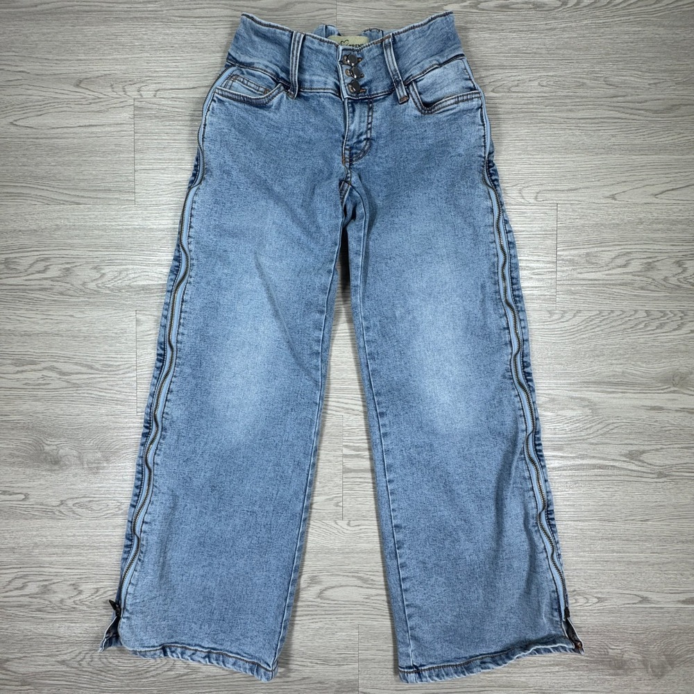 Love Trends Women's Wide Leg Jeans Blue Approx Size 2 High Rise Side Zip Denim